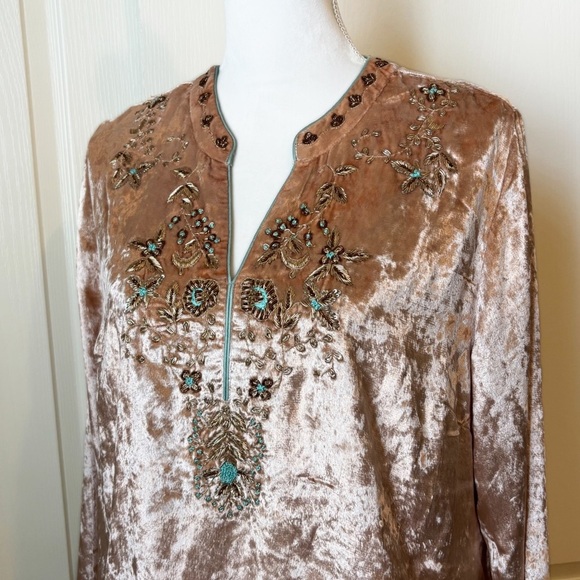 Soft Surroundings Beaded Embellishments Velvet Moroccan Slit Sides Large Petite - Picture 9 of 11